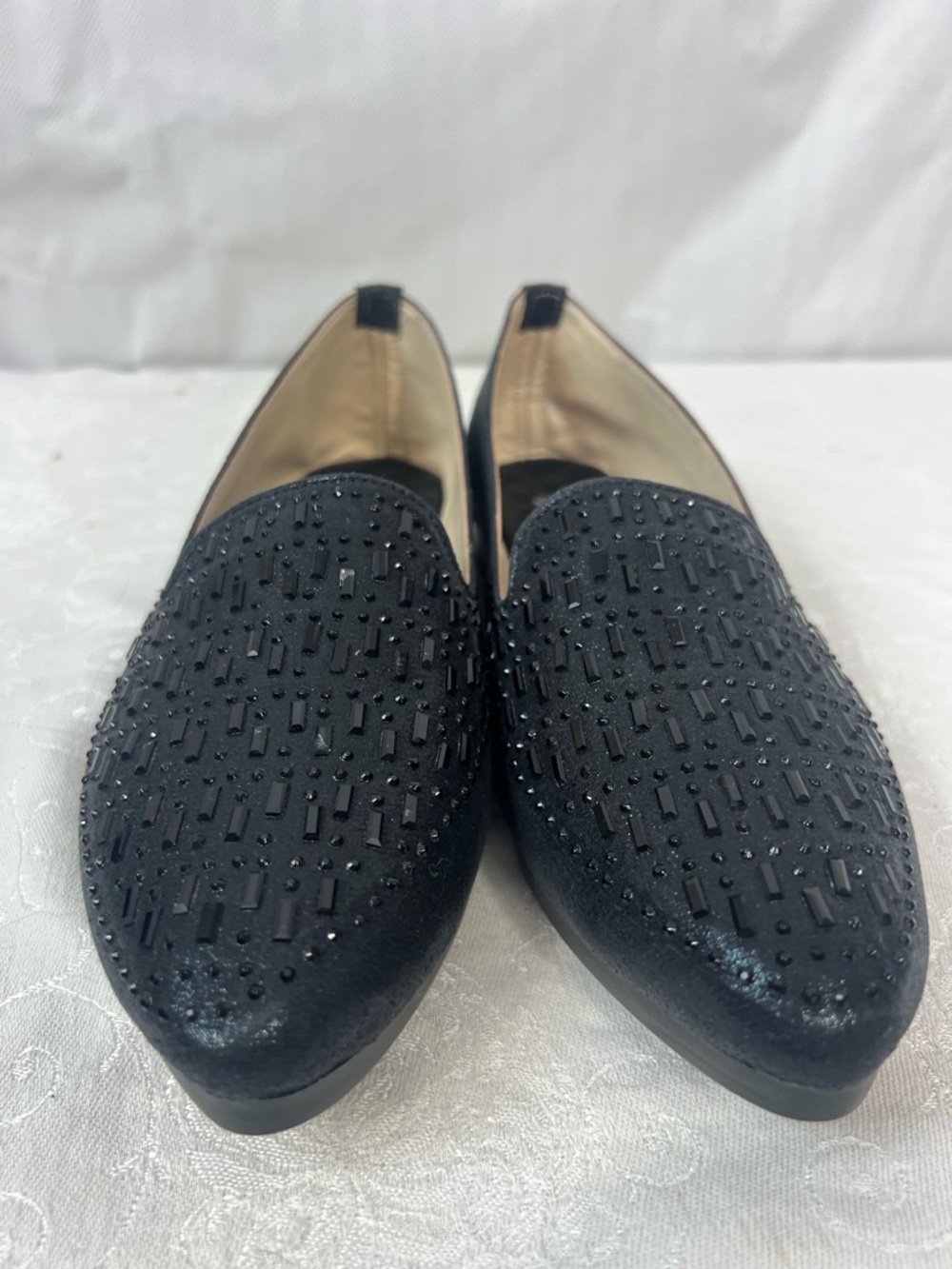 Patrizia Shoes Black Slip On Loafers Beaded .5” Heels Vegan Leather NWOT 38/7.5👍 - Picture 2 of 11